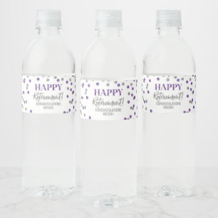 Gelukkig Pensioen Paarse Zilveren Confetti Waterfles Etiket