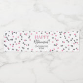 Gelukkig Pensioen Roze Zilver Confetti Waterfles Etiket (Enkel label)