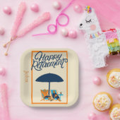 Gelukkig pensioen strand monogram naam papieren bordje (Feest)
