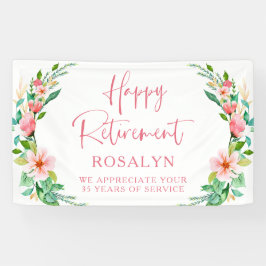 Gelukkig Pensioen Tropisch Bloemendecor Roze Schri Spandoek