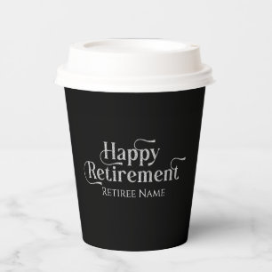 Gelukkig Pensioen Witte Glitterende Retro Typograf Papieren Bekers