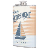 Gelukkig pensioen zeilboot glas heupfles (Links)