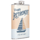 Gelukkig pensioen zeilboot glas heupfles (Rechts)