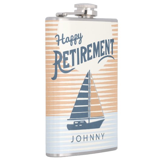 Gelukkig pensioen zeilboot glas heupfles (Rechts)