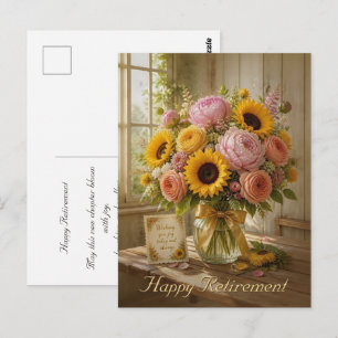 Gelukkig Pensioen Zonnebloem Boeket Groeten Briefkaart