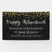 Gelukkig Pensioen Zwarde Goud Confetti Lettertype Spandoek (Horizontaal)