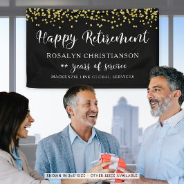 Gelukkig Pensioen Zwarte Goud Confetti Script Spandoek