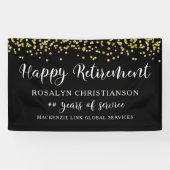 Gelukkig Pensioen Zwarte Goud Confetti Script Spandoek (Horizontaal)