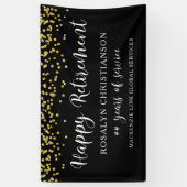 Gelukkig Pensioen Zwarte Goud Confetti Script Spandoek (Verticaal)