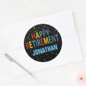 Gelukkig Pensioenfeest kleurrijk met naam Ronde Sticker (Envelop)