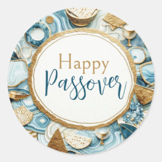 Gelukkig Pesach Blauw Goud Agaten Sederbord Ronde Sticker