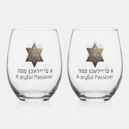 Gelukkig Pesach Ster van David Wijnglas Zonder Voet