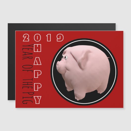 Gelukkig PiG Jaar 2019 3D Kies Kleur 1 Magnetisch  Magnetische Uitnodiging (Voorkant / Achterkant)