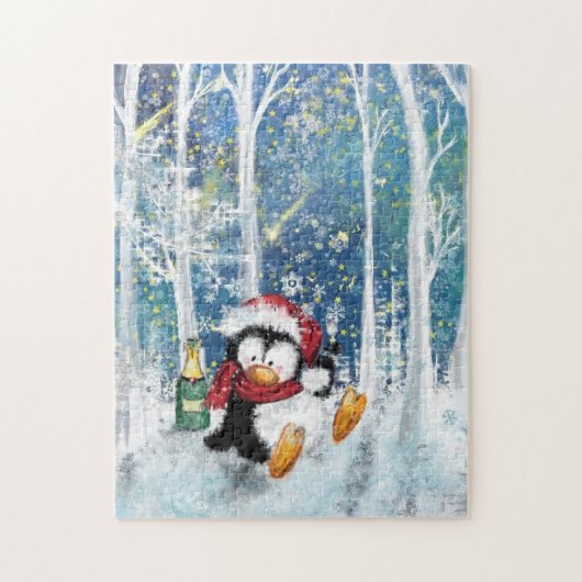 Gelukkig pinguïn - kerstfeestvieren met schilderij legpuzzel (Verticaal)