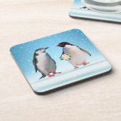 Gelukkig Pinguïn Koppel, Eén met Bloemen Bier Onderzetter (Linkerzijde)