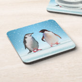 Gelukkig Pinguïn Koppel en Harten Bier Onderzetter (Linkerzijde)