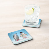 Gelukkig pinguïnpaar, één met bloemen bier onderzetter (Rechterzijde)