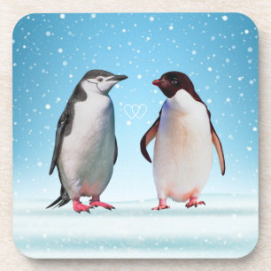 Gelukkig pinguïnpaar en harten bier onderzetter