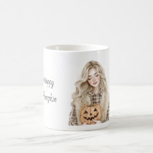 Gelukkig Pompoen Blond Meisje Halloween Koffiemok
