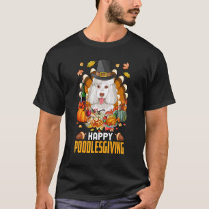 Gelukkig Poodlesgiving Pilgrim Poodle Hond Kalkoen T-shirt