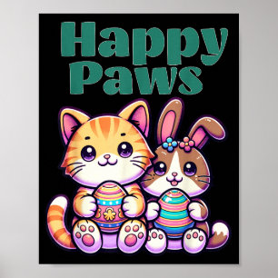 Gelukkig Pootjes Schattig Konijn Kat Pasen Ei Dier Poster
