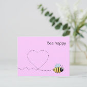 Gelukkig positieve bijen in de liefde cartoon roze briefkaart (Staand voorkant)