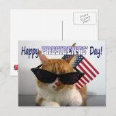 Gelukkig Presidenten Day Cool Cat met vlag Briefka Briefkaart (Voorkant / Achterkant)