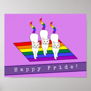 Gelukkig Pride LGBT Katten Met Regenboogvlag Poster
