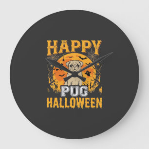 Gelukkig Pug Halloween Griezelen Hond Design_1 Grote Klok