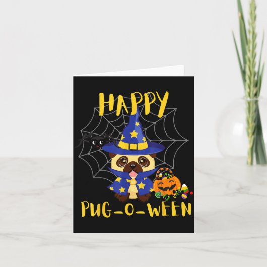 Gelukkig Pug-O-Ween Grappige Hond Pug Halloween Kaart (Voorkant)