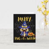 Gelukkig Pug-O-Ween Grappige Hond Pug Halloween Kaart (Gele Bloem)