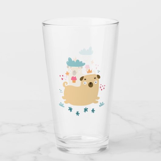 Gelukkig Puggie Glas Tumbler (Voorkant)