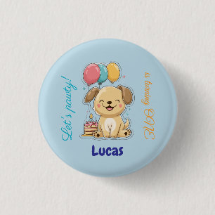 Gelukkig Puppy, Jongen, Laten we Feestvieren, 1e V Ronde Button 3,2 Cm