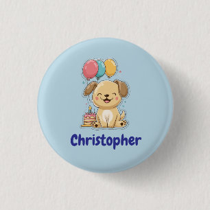 Gelukkig Puppyparty, 1e Verjaardag, Persoonlijk Ronde Button 3,2 Cm