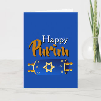 Gelukkig Purim-ansichtkaart - Blauwe Gouden Thorar Kaart