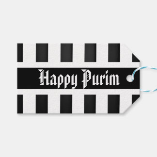 Gelukkig Purim-cadeautag streep zwart wit Cadeaulabel