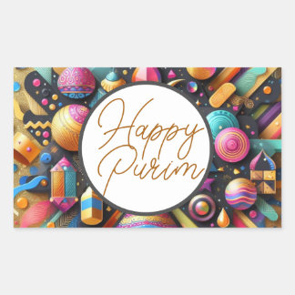 Gelukkig Purim Joodse Wensen Meerkleurige Feestdec Rechthoekige Sticker