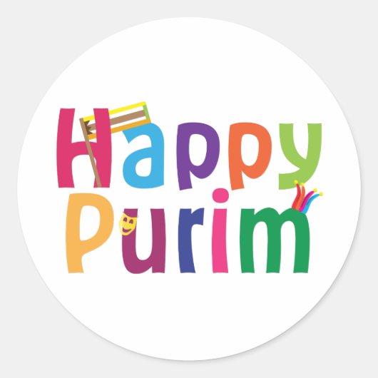 Gelukkig Purim kleurrijk ontwerp Ronde Sticker (Voorkant)