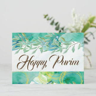 Gelukkig Purim Vlakke Wenskaart Aquarel Groen Kaart