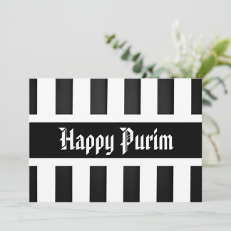 Gelukkig Purim Vlakke Wenskaart Streep Zwart Wit Feestdagenkaart