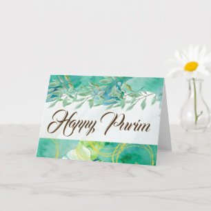 Gelukkig Purim Vouw Wenskaart Aquarel Groen Kaart