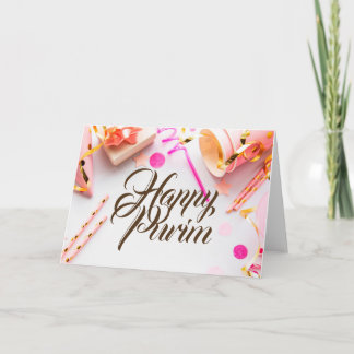 Gelukkig Purim Vouw Wenskaart Roze Pastel Feest Kaart