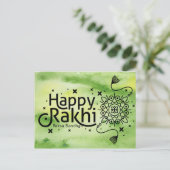 Gelukkig Rakhi, Raksha Bandhan, groen Briefkaart (Staand voorkant)