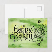 Gelukkig Rakhi, Raksha Bandhan, groen Briefkaart (Voorkant / Achterkant)