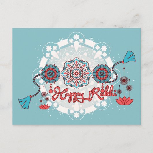Gelukkig Rakhi, Raksha Bandhan, stoffig blauw Briefkaart (Voorkant)