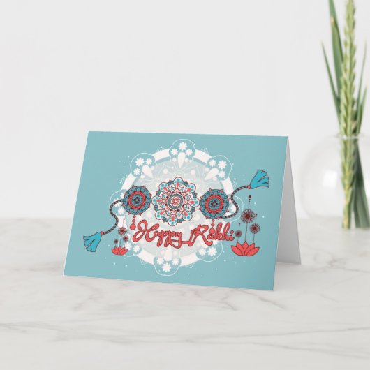 Gelukkig Rakhi, Raksha Bandhan, stoffig blauw Kaart (Voorkant)