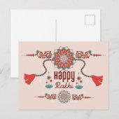 Gelukkig Rakhi, Raksha Bandhan, stoffig roze, rood Briefkaart (Voorkant / Achterkant)