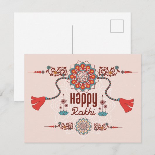 Gelukkig Rakhi, Raksha Bandhan, stoffig roze, rood Briefkaart (Voorkant / Achterkant)