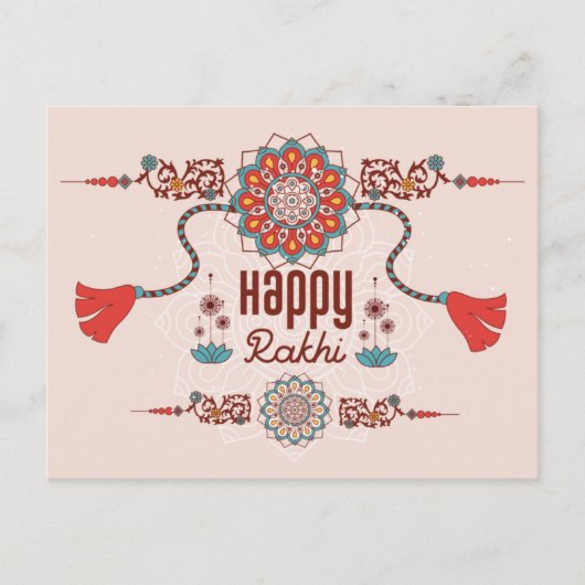 Gelukkig Rakhi, Raksha Bandhan, stoffig roze, rood Briefkaart (Voorkant)