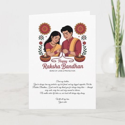 Gelukkig Raksha Bandhan Vouwbare Wenskaart Kaart (Voorkant)